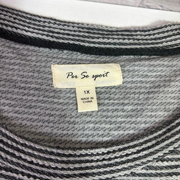 NWT Per Se Sport Grey Striped Oversized Boxy Sweatshirt Size 1X KK0715 - Picture 7 of 8